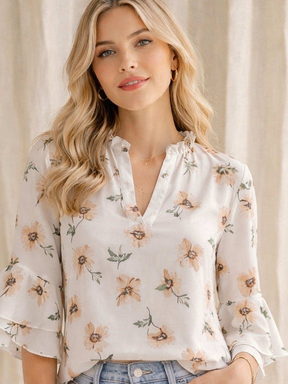 Ann Taylor Floral Ruffle Sleeve Blouse XS Peasant Top
